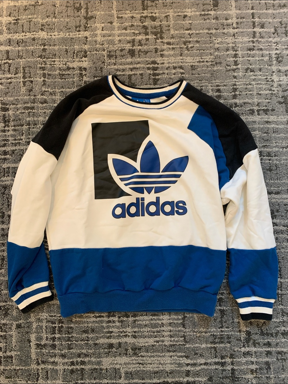 adidas Women's Blue, White & Black Trefoil Colorblock Crewneck